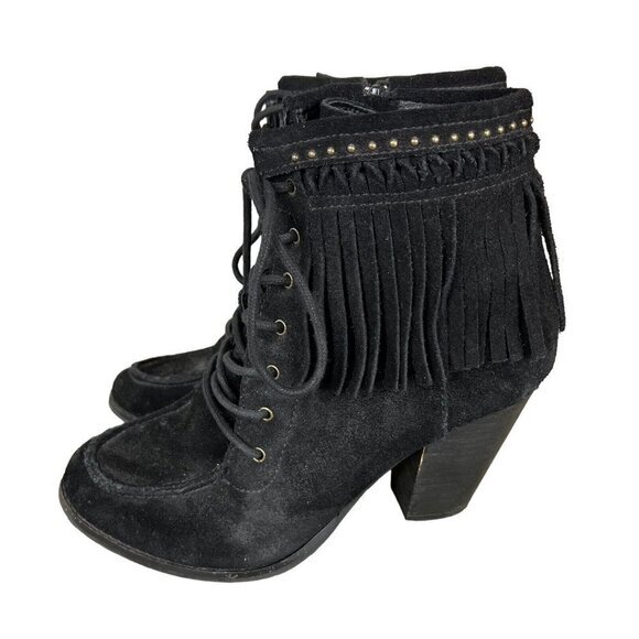 Gianni Bini Black Ankle Boots with Fringe - Picture 3 of 8